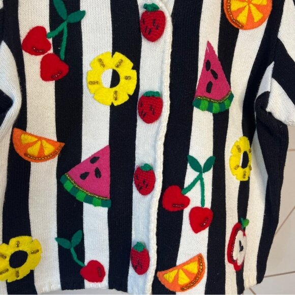 Vintage Michael Simon Embroidered Beaded Croch Fruit Short Sleeve Cardigan - Picture 3 of 6